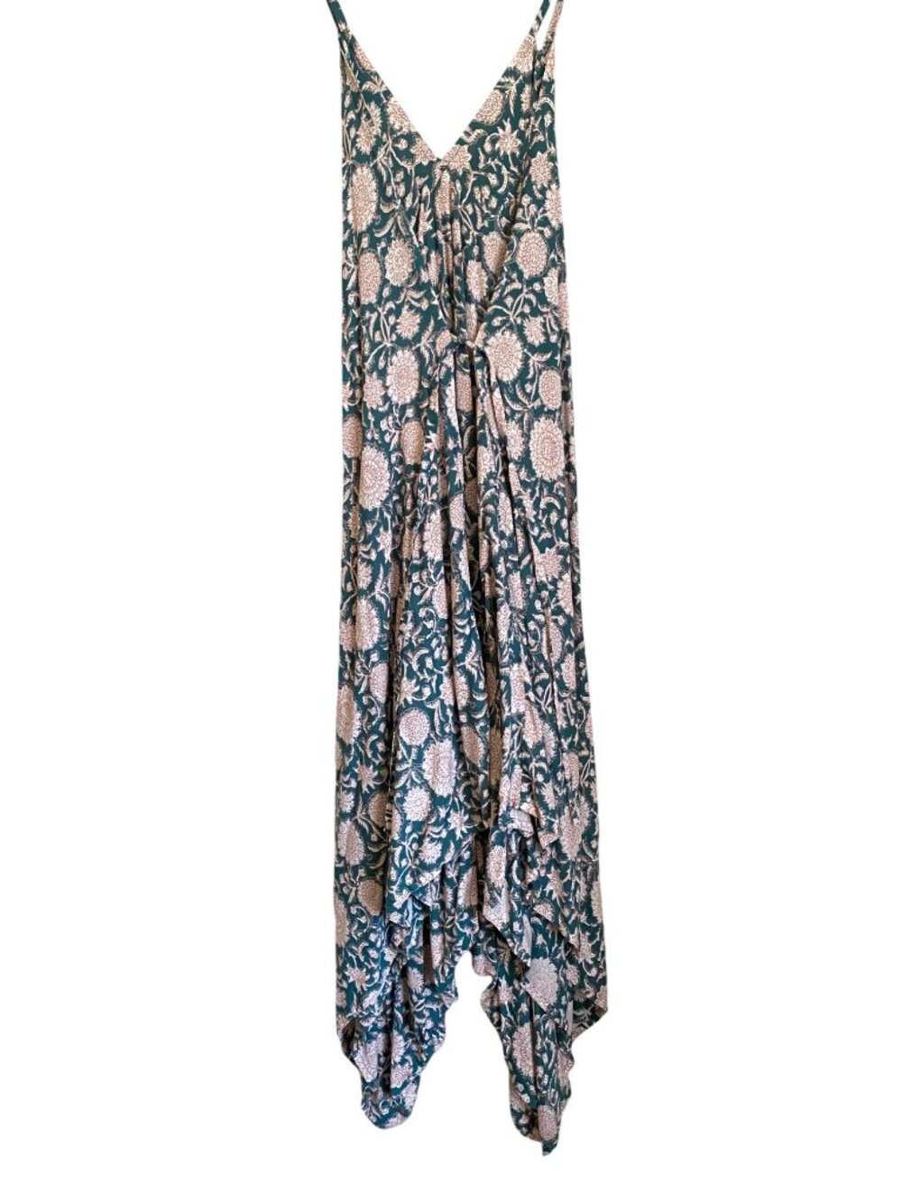 World Market Floral Harem Jumpsuit Teal Boho L/XL